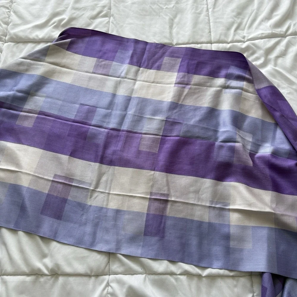 Vintage Purple Plaid 100% Silk Rectangle Scarf 22.5x75 Quiet Luxury Whimsy Fairy